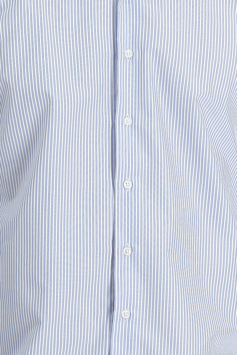 Light Blue Long Sleeve Slim Fit Striped Cotton Easy-Iron Shirt