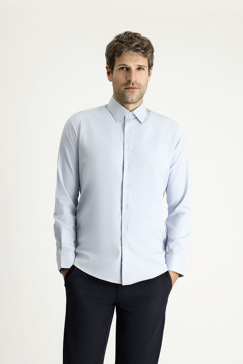 Açık Gri Uzun Kol Slim Fit Dar Kesim Klasik Pamuklu Gömlek