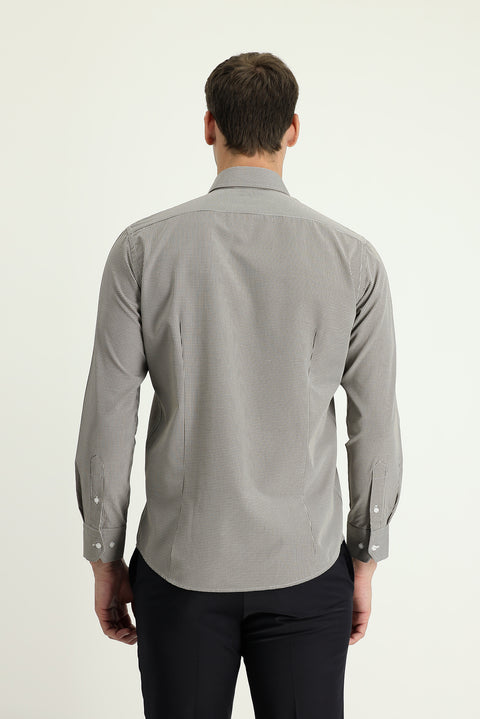 Dark Brown Long Sleeve Slim Fit Patterned Cotton Shirt, Easy Ironing