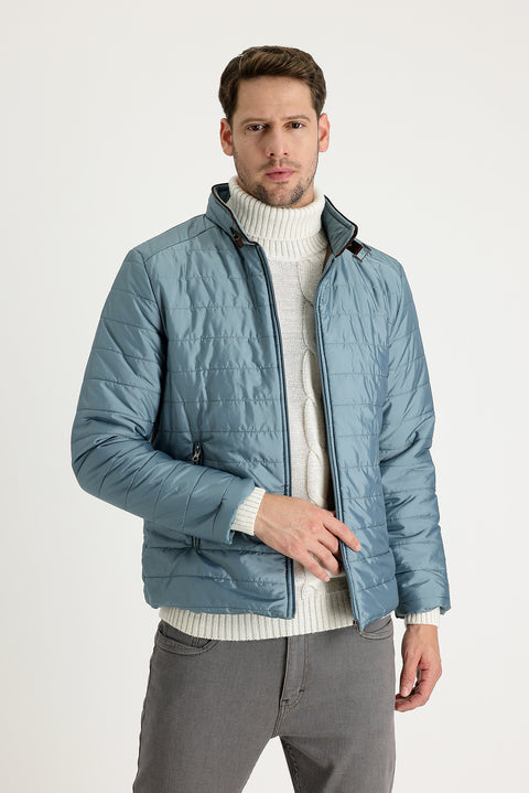 Orta Petrol Super Slim Fit Ekstra Dar Kesim Kapitone Spor Mont