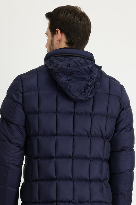 Medium Navy Slim Fit Hooded Quilted Jacket