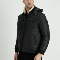 Black Hooded Fur-Lined Puffer Jacket