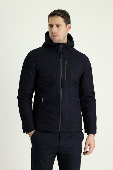 Dark Navy Slim Fit Hooded Sport Jacket