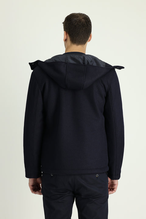 Dark Navy Slim Fit Hooded Sport Jacket