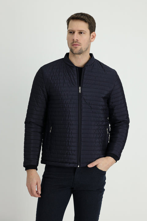 Medium Navy Slim Fit Ribbed Sport Jacket