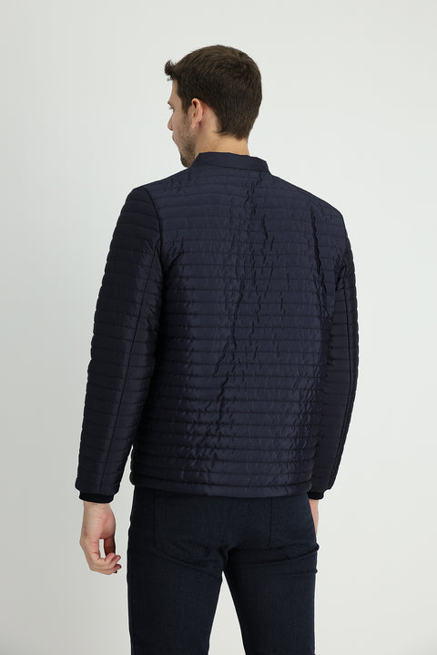 Medium Navy Slim Fit Ribbed Sport Jacket