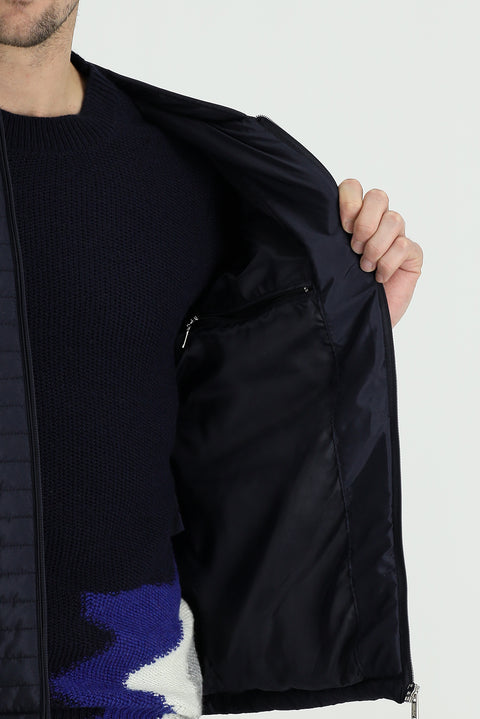 Medium Navy Slim Fit Ribbed Sport Jacket