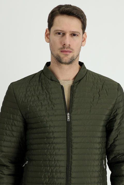 Orta Haki Slim Fit Dar Kesim Ribanalı Spor Mont