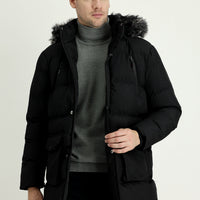 Black Hooded Sports Puffer Jacket
