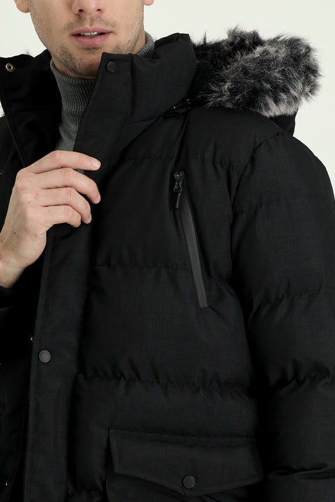 Black Hooded Sports Puffer Jacket