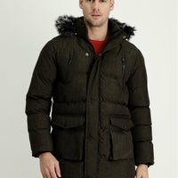 Medium Khaki Hooded Sports Puffer Jacket
