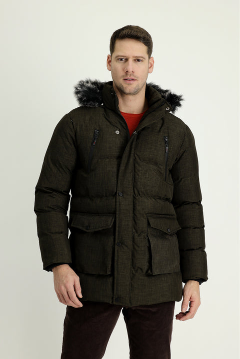 Medium Khaki Hooded Sports Puffer Jacket