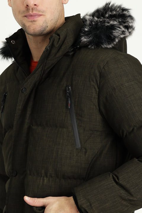 Medium Khaki Hooded Sports Puffer Jacket