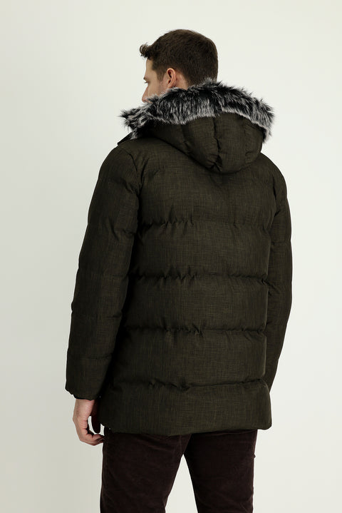 Medium Khaki Hooded Sports Puffer Jacket