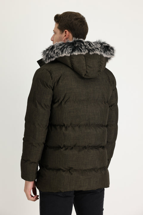 Medium Khaki Hooded Sports Puffer Jacket