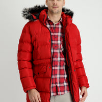 Dark Red Hooded Sports Puffer Jacket