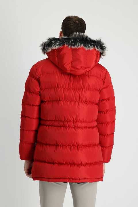 Dark Red Hooded Sports Puffer Jacket