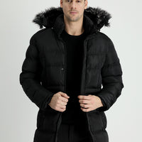 Black Hooded Sports Puffer Jacket