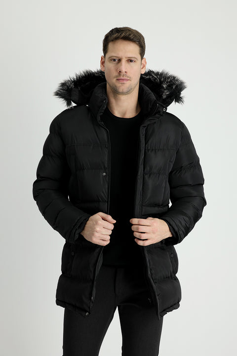 Black Hooded Sports Puffer Jacket