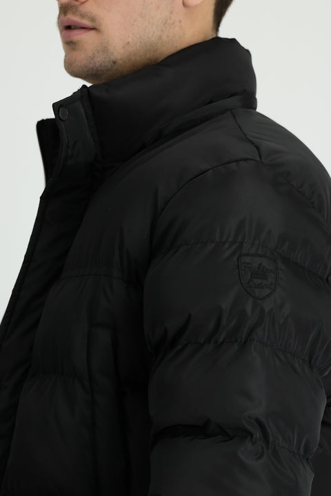 Black Hooded Sports Puffer Jacket