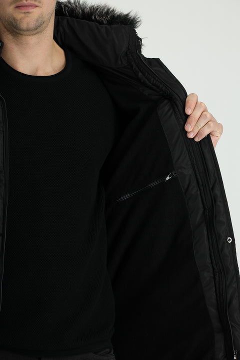 Black Hooded Sports Puffer Jacket