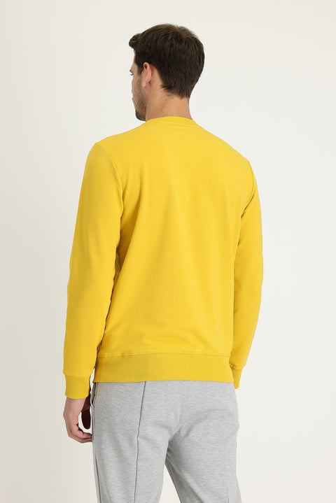 Mustard Yellow Crew Neck Slim Fit Printed Sweatshirt