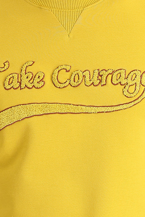 Mustard Yellow Crew Neck Slim Fit Printed Sweatshirt