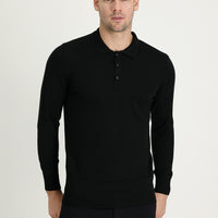 Black Polo Collar Regular Fit Knitted Sweater