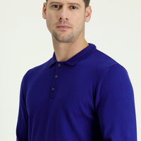 Saks Blue Polo Neck Regular Fit Knitwear Sweater