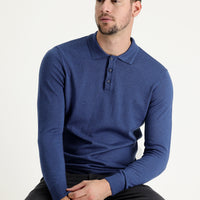 İndigo Melanj Polo Yaka Regular Fit Triko Kazak
