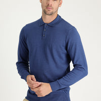 İndigo Melanj Polo Yaka Regular Fit Pamuklu Triko Kazak