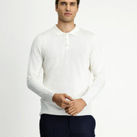 Ekru Polo Yaka Regular Fit Pamuklu Triko Kazak