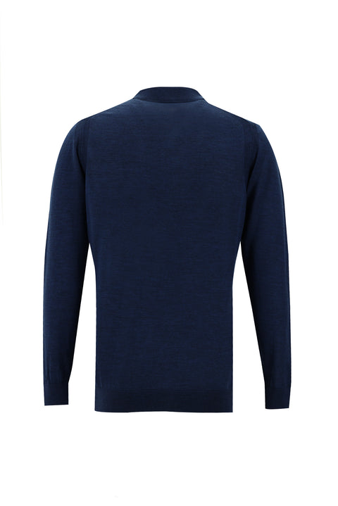 Dark Petrol Polo Collar Regular Fit Zip-Up Wool Knit Sweater