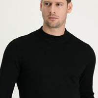 Black Half Turtleneck Regular Fit Cotton Knit Sweater