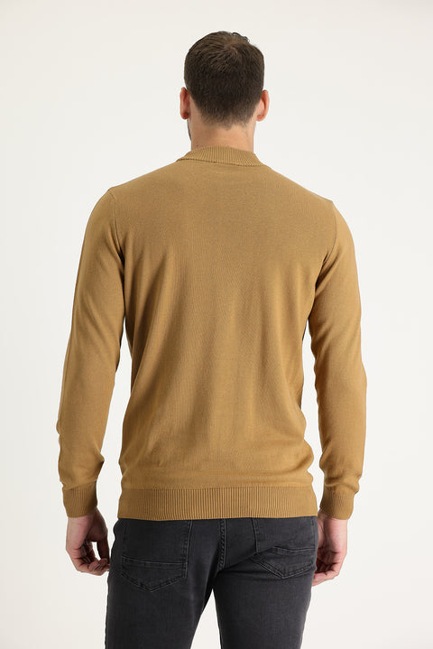 Camel Yarım Balıkçı Yaka Regular Fit Pamuklu Triko Kazak