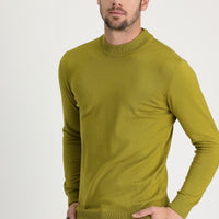 Olive Green Half Turtleneck Regular Fit Cotton Knit Sweater