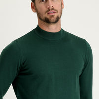 Forest Green Melange Half Turtleneck Regular Fit Cotton Knit Sweater