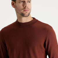 Tile-colored Half Turtleneck Regular Fit Knitted Sweater