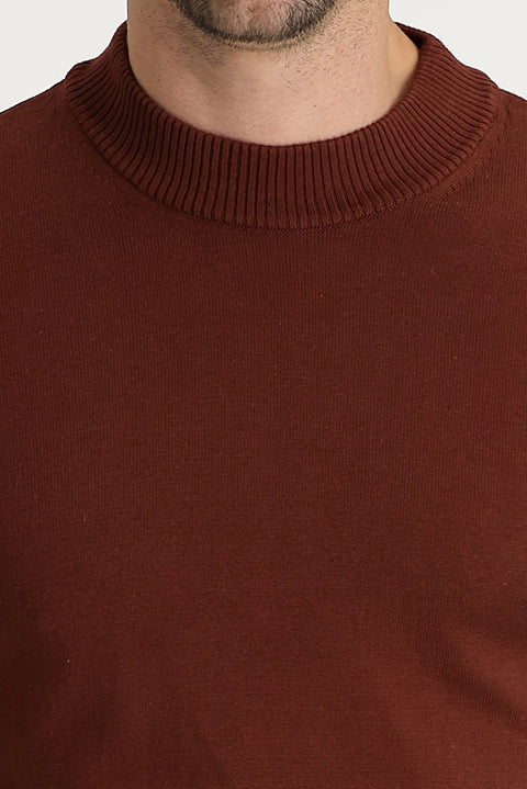 Tile-colored Half Turtleneck Regular Fit Knitted Sweater