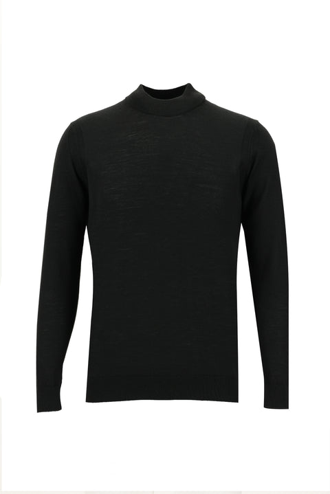 Black Half Turtleneck Regular Fit Knitted Sweater