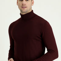 Dark Burgundy Turtleneck Regular Fit Cotton Knit Sweater