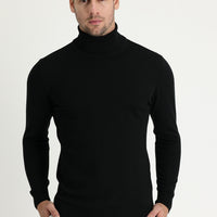 Black Turtleneck Regular Fit Knitted Sweater
