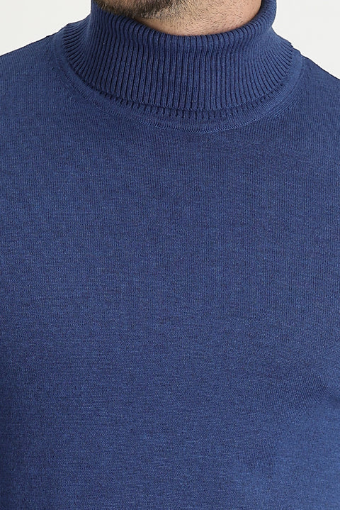 Indigo Melange Turtleneck Regular Fit Knitted Sweater