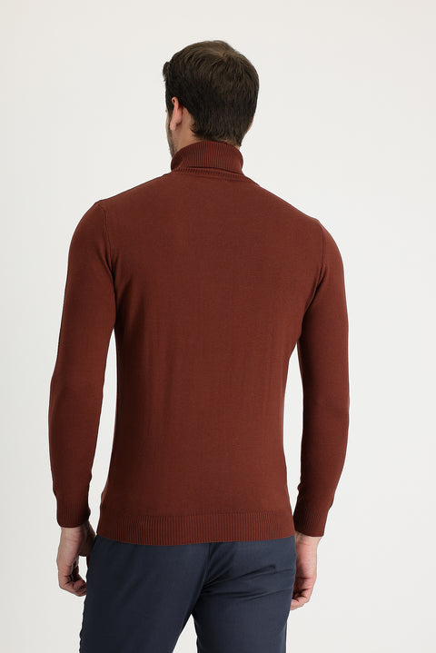 Tile-colored Turtleneck Regular Fit Knitted Sweater