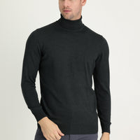 Dark Anthracite Turtleneck Regular Fit Cotton Knit Sweater