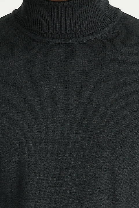 Dark Anthracite Turtleneck Regular Fit Cotton Knit Sweater