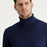 Medium Navy Melange Turtleneck Regular Fit Knitted Sweater