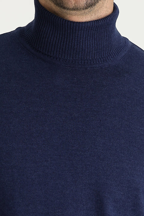 Medium Navy Melange Turtleneck Regular Fit Knitted Sweater