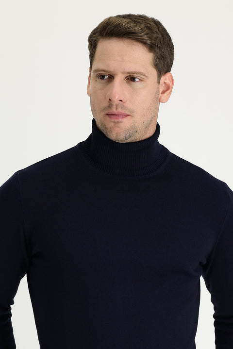 Dark Navy Turtleneck Regular Fit Knitted Sweater
