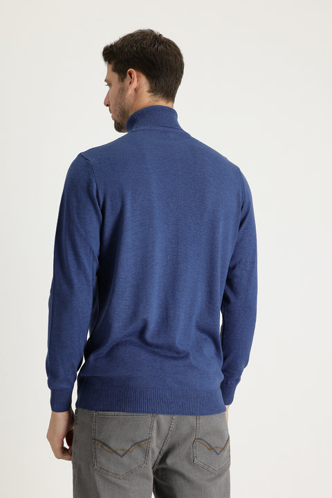 Indigo Melange Turtleneck Regular Fit Knitted Sweater